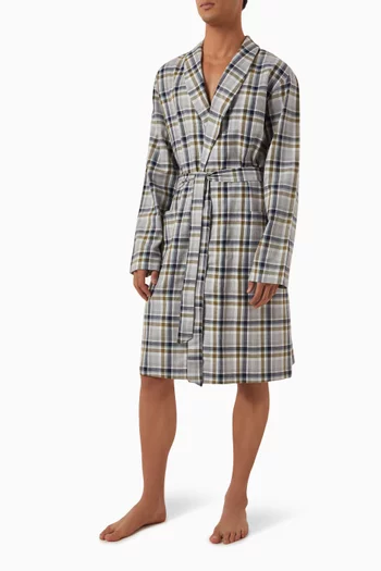 Check-print Belted Robe in Cotton