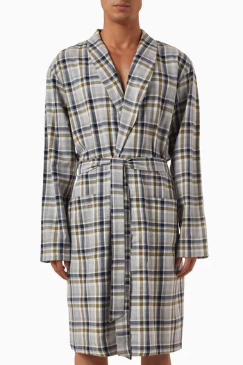 Check-print Belted Robe in Cotton