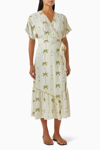 فستان هارلي متوسط الطول بتصميم ملفوف فيسكوز