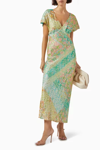 Elodie Printed Maxi Dress in Viscose Lurex