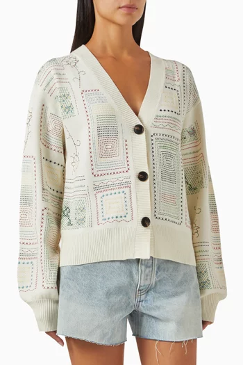 Work Embroidered Cardigan in Recycled Viscose Blend