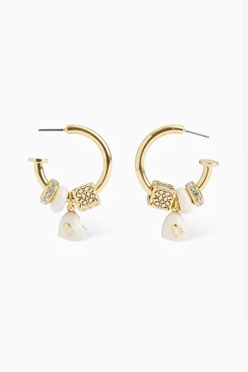 Signature Enamel Heart Charm Hoop Earrings in Gold-plated Brass