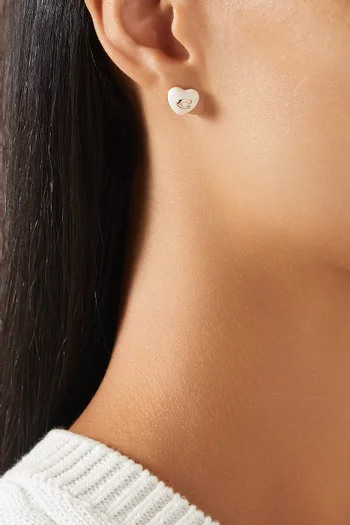 Enamel Heart Stud Earrings in Gold-plated Brass