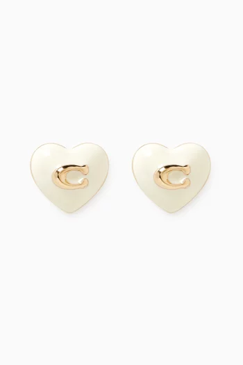 Enamel Heart Stud Earrings in Gold-plated Brass
