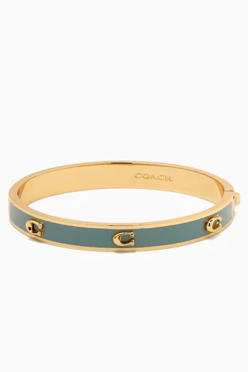 Pegged C Enamel Hinged Bangle in Gold-plated Brass