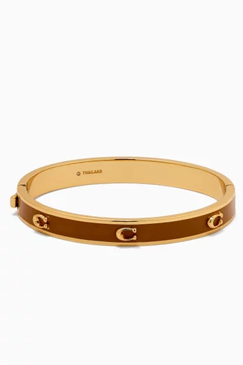 Pegged C Enamel Hinged Bangle in Gold-plated Brass