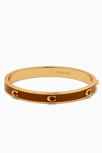 Pegged C Enamel Hinged Bangle in Gold-plated Brass