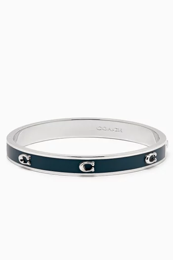 Pegged C Enamel Hinged Bangle in Silver-plated Brass