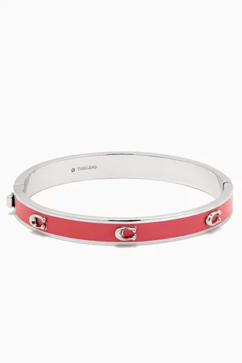 Pegged C Enamel Hinged Bangle in Silver-plated Brass