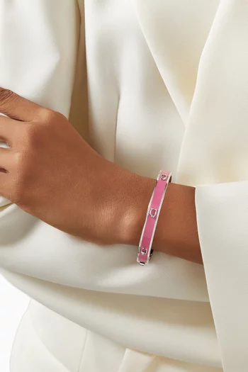 Pegged C Enamel Hinged Bangle in Silver-plated Brass