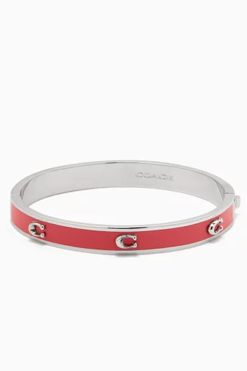 Pegged C Enamel Hinged Bangle in Silver-plated Brass