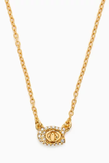 Pavé Turnlock Short Pendant Necklace in Gold-plated Brass