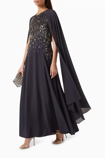 Sequin-embellished Cape Dress