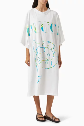 Logo-print Oversized Midi Dress in Cotton