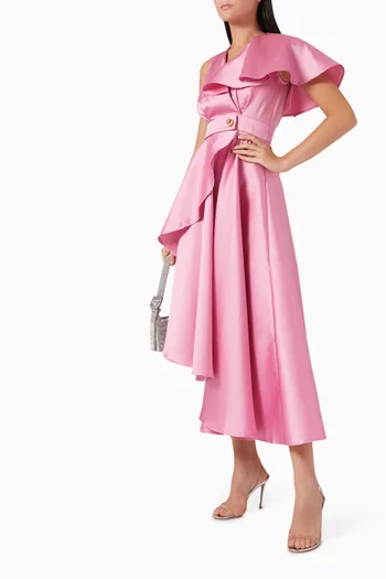 Belted Asymmetrical Midi Dress