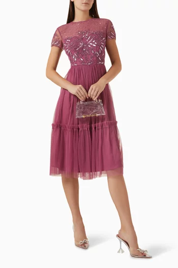 Embellished Midi Dress in Tulle
