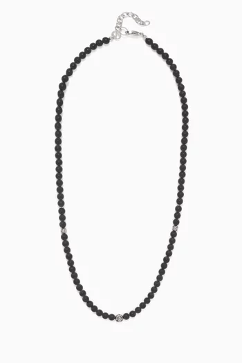 Logo & Onyx Beaded Necklace