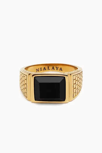 Brick Agate Signet Ring in 18kt Gold-plated Stainless Steel