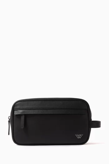 Logo Zip Toiletry Bag in Saffiano Leather