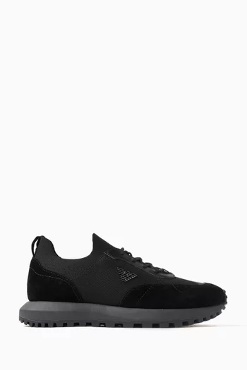 Logo Sneakers in Knit & Suede