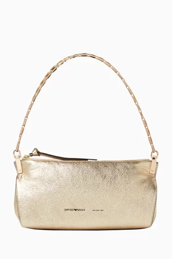 Logo Chain Shoulder Bag in Metallic Leather