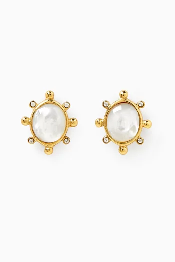 Tiki Mother of Pearl Stud Earrings in 24kt Gold-plated Metal