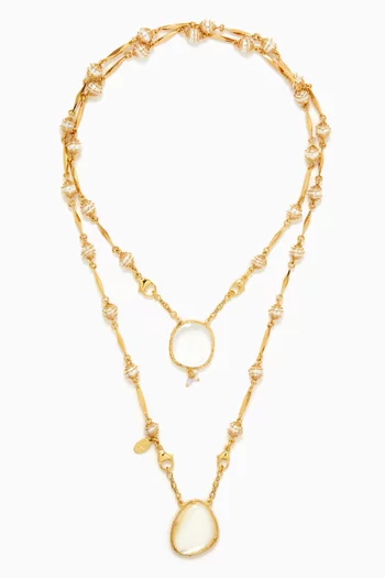 Perla Pearl Double Chain Necklace in 24kt Gold-plated Metal