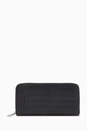 Zip Around Wallet in Croc-embossed Leather