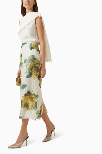 Rose-print Midi Skirt in Crushed Organza