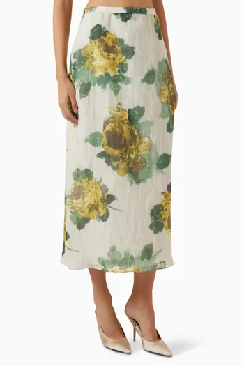 Rose-print Midi Skirt in Crushed Organza