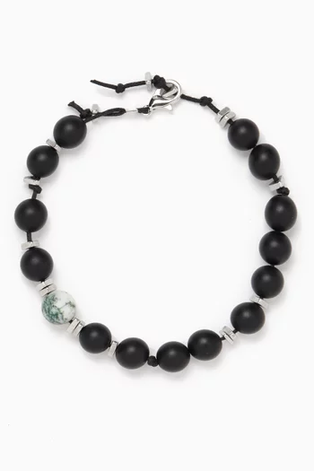 Maxwell Onyx Bead Bracelet in Silver-plated Brass