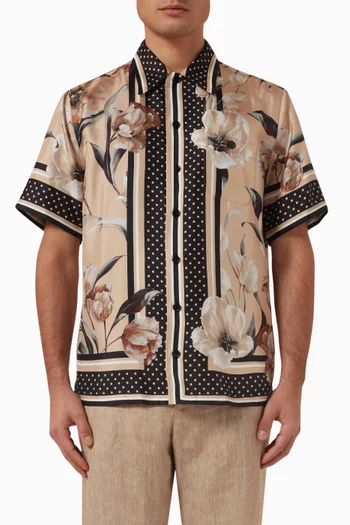 Floral Print Hawaiian Shirt in Silk