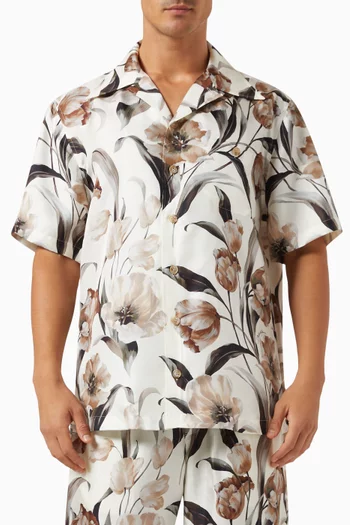 Tulip Print Hawaiian Shirt in Silk