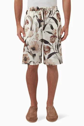 Floral Print Jogging Shorts in Silk