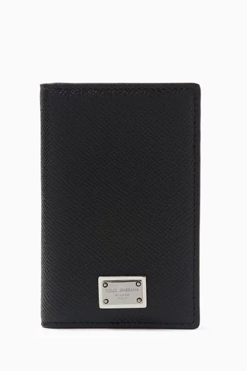 Logo Plaque Bi-fold Card Holder in Calfskin