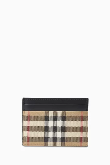 Checked Cardholder in Leather & Canvas