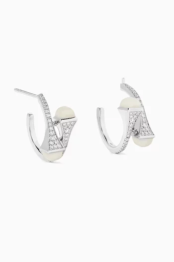 Cleo Diamond & Moonstone Hoop Earrings in 18kt White Gold