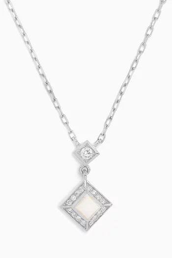 Cleo Lotus Diamond & White Agate Necklace in 18kt White Gold