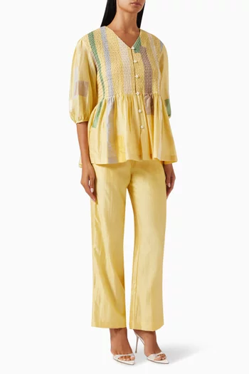 Colour-block Shirt & Pants Set in Silk-chanderi