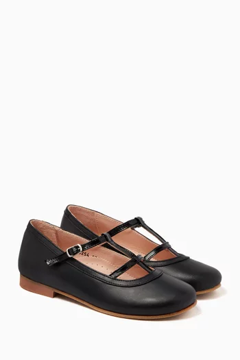 Olivia Double Strap Ballerinas in Leather