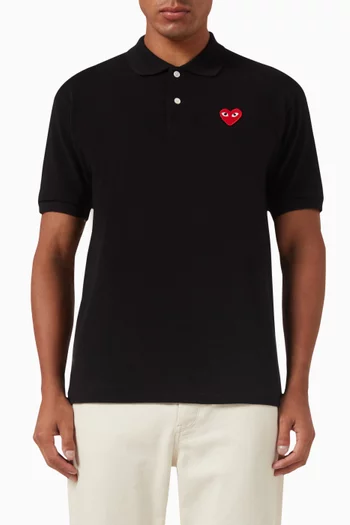 Heart Embroidered Polo Shirt in Cotton