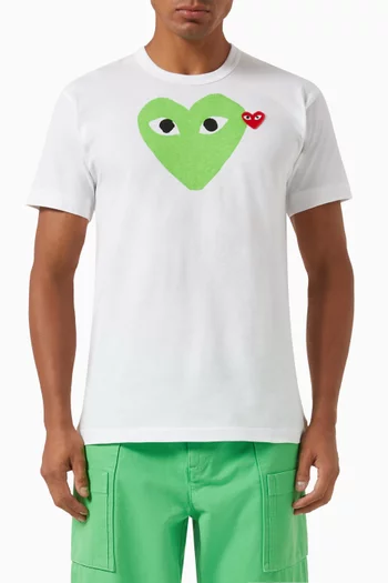 Heart Print & Embroidery T-shirt in Cotton