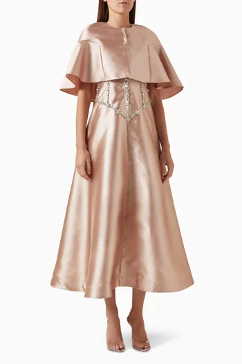 Crystal-embellished Dress & Cape Set in Metallic Taffeta