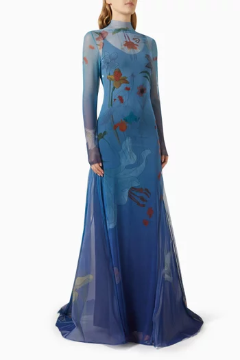 Eden Floral-print Gown in Tulle-lycra