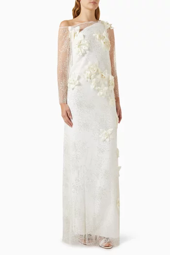 Spiced Floral-applique Embellished Gown in Tulle