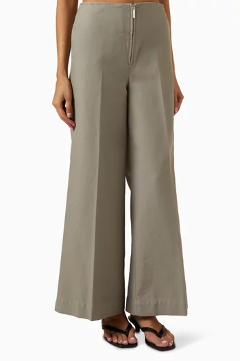 Zip-front Wide-leg Pants in Organic Cotton