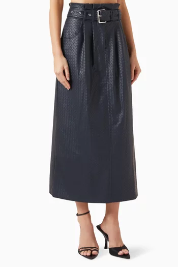 Braided Paper Waist Midi Skirt in Faux Leather