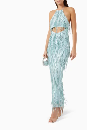 Sequin-trim Halterneck Maxi Dress