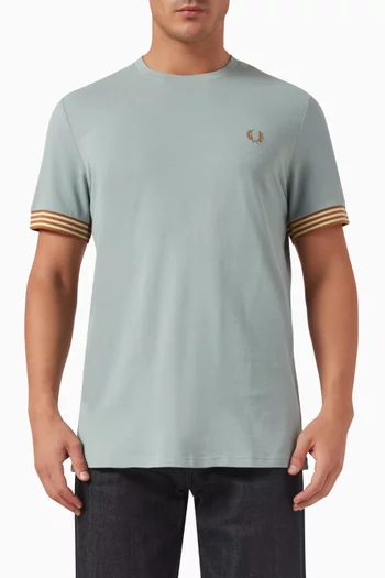 Striped Cuff T-shirt in Cotton Piqué