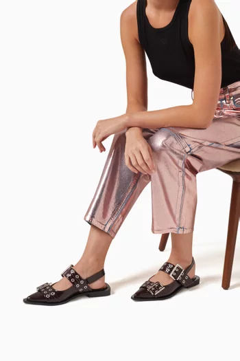 Feminine Buckle Ballerinas in Faux Leather